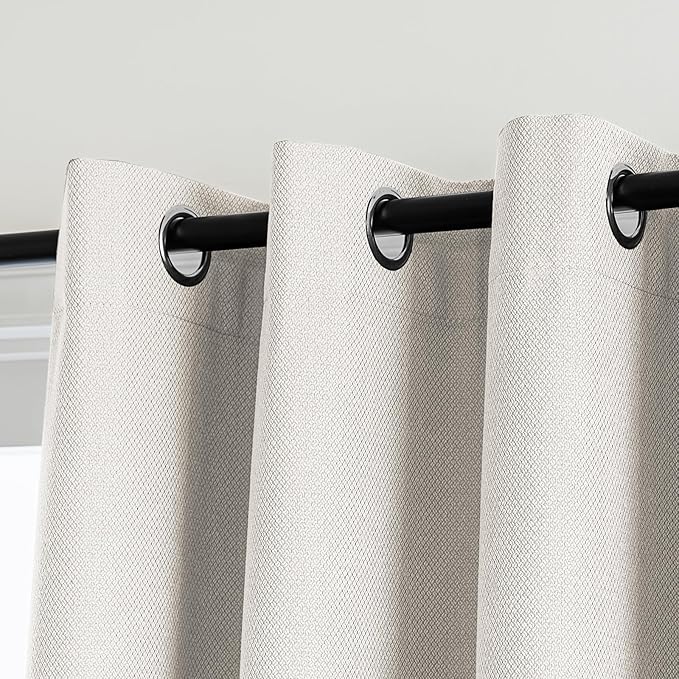 PrinceDeco 100% Blackout Curtains for Bedroom 108 Inches Long, Grommet Living Room Drapes, Thermal Insulated Blackout Curtains 2 Panels Set,Jacquard-Woven,55" W x108 L,Bleached Sand