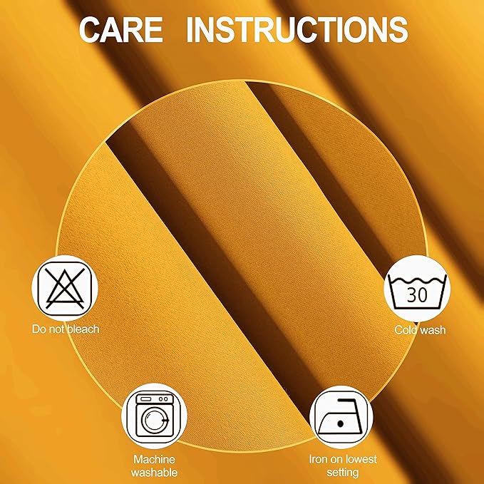 LEMOMO 100% Blackout Yellow Curtains with Black Lining/52 x 63 Inch/Set of 2 Panels Thermal Insulated Room Darkening Curtains for Bedroom