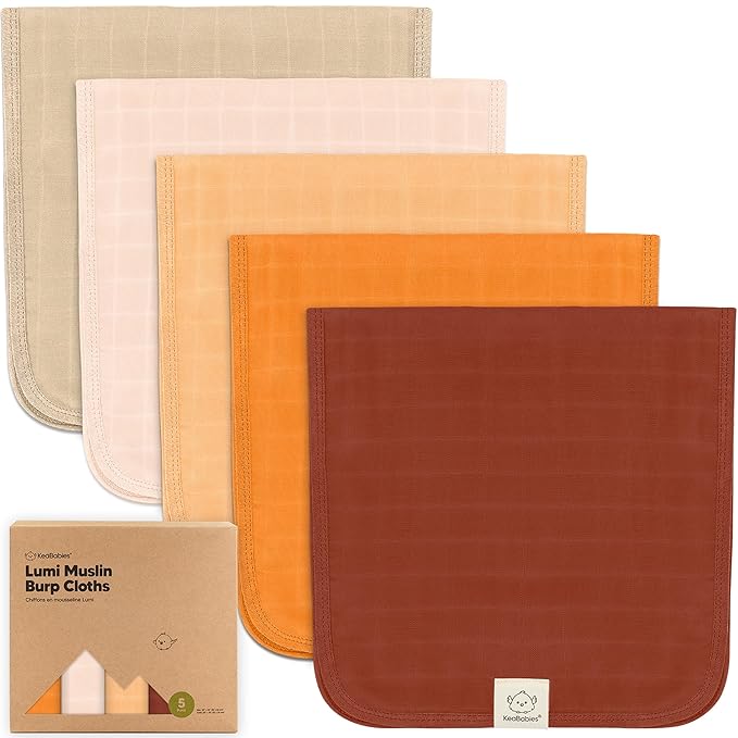 KeaBabies Cotton Muslin Burp Cloths Baby Boy, Girl - 5-Pack Soft & Absorbent Burping Cloth for Babies, Large Baby Towels & Washcloths for Newborn, Spit Up Rags, No Shrink, 20x10 (Sahara)