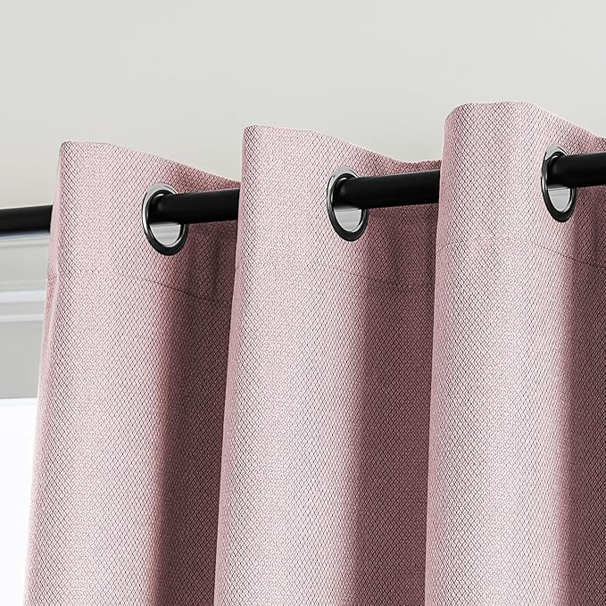 PrinceDeco 100% Blackout Curtains for Bedroom 84 Inches Length 2 Panels Set, Grommet Living Room Drapes, Thermal Insulated Blackout Curtains,Jacquard-Woven,55" W x84 L, Baby Pink