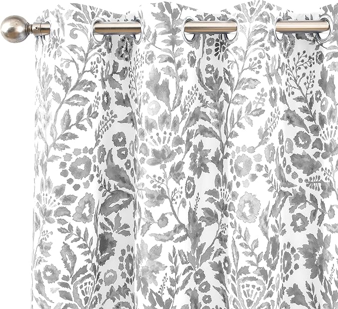 DriftAway Julia Watercolor Blackout Room Darkening Lined Thermal Insulated Energy Saving Window Curtains 2 Layers 2 Panels Each Size 52 Inch by 36 Inch Gray