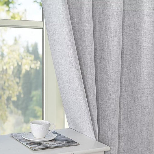 100% Blackout Curtains 108 inch Length 2 Panels Faux Linen Long Drapes for Bedroom Living Room Black Out Room Darkening Curtain Thermal Insulated Back Tab Rod Pocket(W52 x L108, Greyish White)