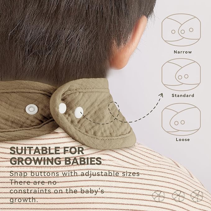 Wrrernsin Muslin Baby Bibs for Unisex Boys Girls, Cotton Drool Bibs, Adjustable Newborn Bibs for Drooling and Teething