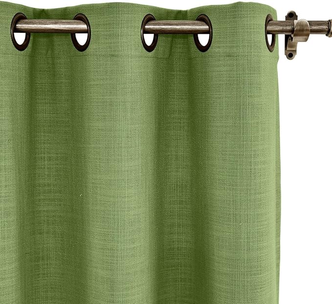 ChadMade 50W x 102L Inch Green Faux Linen Curtain Drapes with Blackout Lining, Room Darkening Antique Bronze Grommet Curtain for Sliding Glass Door Patio Door Living Room (1 Panel)