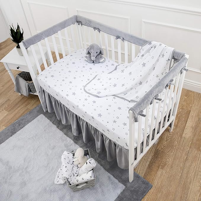 American Baby Company 2 Pack 100% Natural Cotton Fitted Crib Sheets 52" x 28" - Soft, Breathable, Hypoallergenic & Gentle Toddler Bed Sheets, Super Stars and Gray, Neutral for Boys & Girls