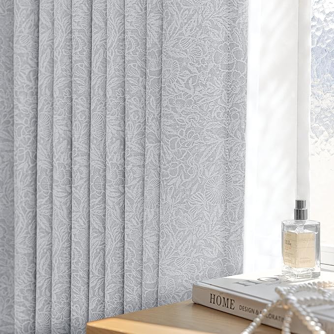 Metro Parlor Grey Floral Blackout Curtains 63 Inch Length for Bedroom, Jacquard Chenille French Vintage Flower Curtains for Living Room Darkening Thermal Insulated Gray Grommet Window Drapes,2 Panels