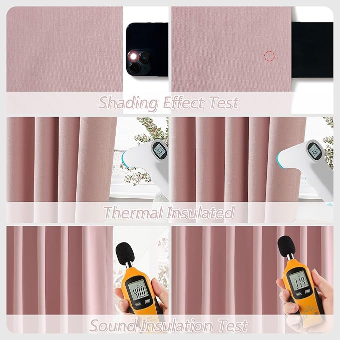 Guken 100% Blackout Linen Curtains 100 Inch 2 Panels Set for Girl's Bedroom, Living Room, Nursery, Back Tab Thermal Insulated Black Out Drapes Room Darkening, Pink