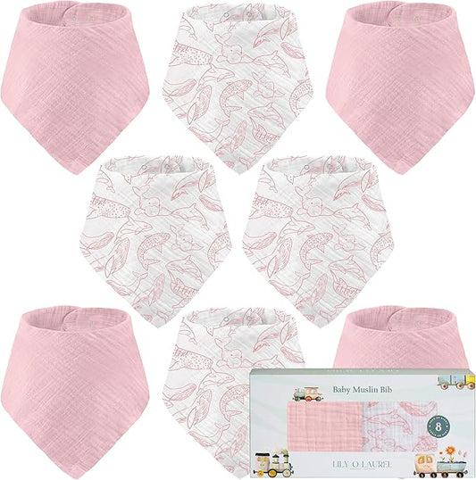 LILY O LAUREL Muslin Baby bibs for drooling and teething, 100% cotton, Bibs for baby girl, Muslin bibs for boys (8 Pack)