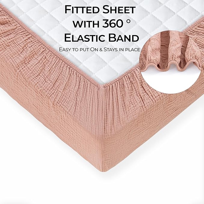 Dreamology Pack and Play Sheets,Mini Muslin Crib Sheet,2 Pack,100% Cotton Crib Sheets,Soft,Breathable,Mini Crib Sheets Fitted,Girls,Boys,Pack n Play Sheets Fitted,24x38 Mini Crib Sheet | Rose,Pink