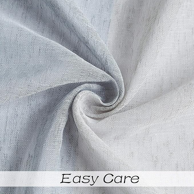 Central Park Gray and Smoke Blue Stripe Sheer Color Block Window Curtain Panel Linen Window Treatment for Bedroom Living Room Farmhouse 95 inches Long with Grommets, 2 Panel Rustic Drapes