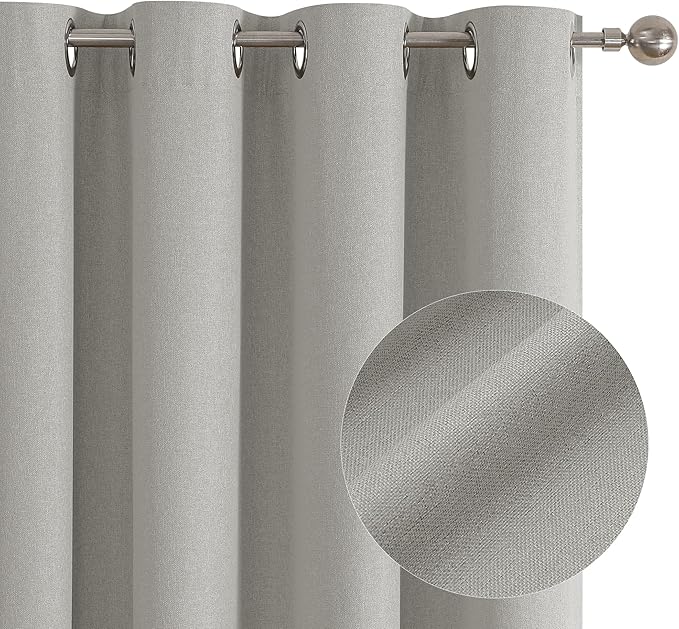 ChrisDowa 100% Blackout Light Grey Solid Curtains 54 Inches Long 2 Panels for Bedroom Living Room,Farmhouse Room Darkening Thermal Insulated Soundproof Grommet Top Window Treatment Drapes,52x54