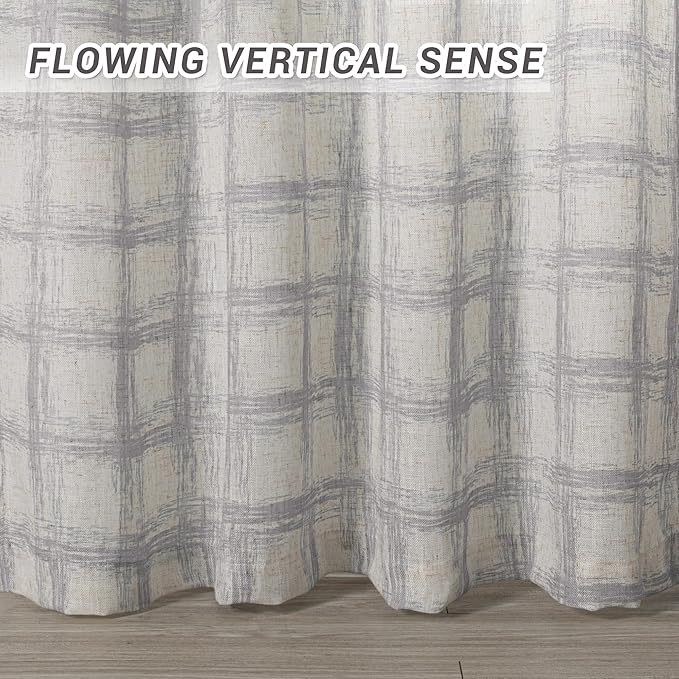 MYSKY HOME Linen Sheer Curtains 95 Inch Length for Bedroom, Living Room Curtains 2 Panel Sets, Soft Plaid Linen Polyester Blend Semi Sheers Light Filtering Back Tab Privacy Drapes, 50"x95", Grey