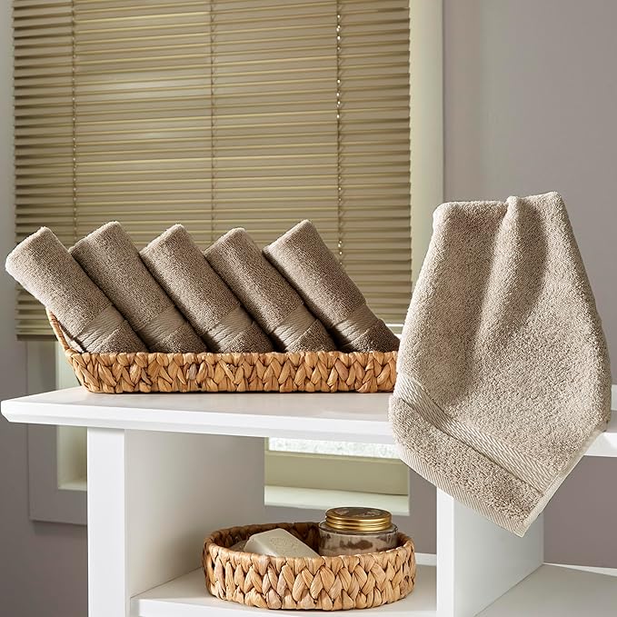 Ozdilek 6-Piece Washcloth Set 13x13 100% Turkish Cotton, 600 GSM, Soft, Gentle on Sensitive Skin, Multi-Purpose Use, Washable, Reusable, Ideal for Baby Care & Spa 6 Towels (Seahorse Beige)