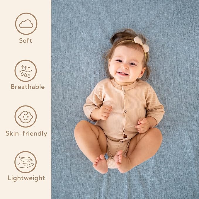 SOULFUL Muslin Crib Sheets for Boys Girls, 3 Pack Soft and Breathable Cotton Fitted Crib Sheets for Standard Crib Mattress (28"x 52", White & Blue & Green)