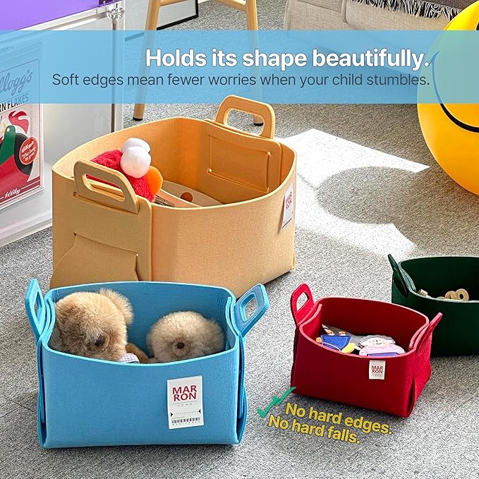 Collapsible Felt Storage Bin Medium 11"x7.1"x7.1" – Foldable Basket with Handles for Closet, Toy Storage, Laundry Room Organization, Decorative Storage Bins for Shelves, Cube Storage