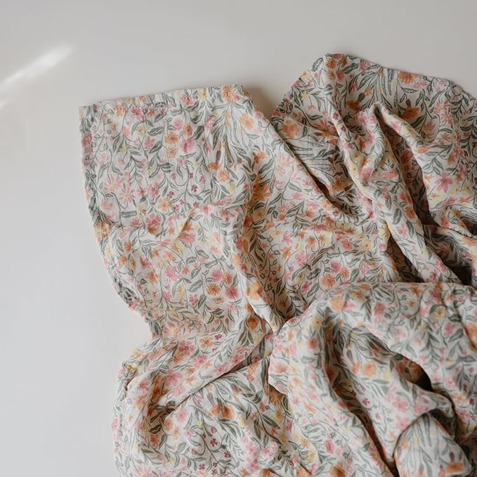 mushie Muslin Baby Swaddle Blanket | 100% Organic Cotton (Pastel Blooms)