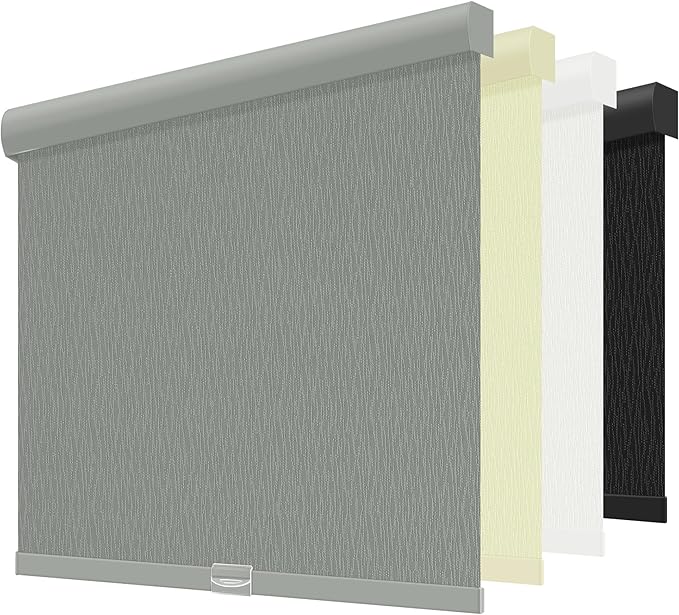 ChrisDowa Cordless Blackout Roller Shades for Windows, Striped Free-Stop Window Blinds with Privacy, Thermal Insulated Window Shades for Home, Office and Door. Grey, 64" W x 72" H