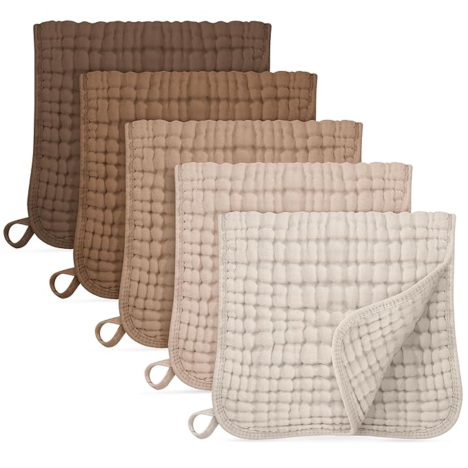 Unnivoll Muslin Burp Cloths for Baby 100% Cotton Burping Cloths for Boys Girls Large 20"X10" Extra Soft and Absorbent 5 Pack - Gradient Coffee