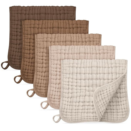Unnivoll Muslin Burp Cloths for Baby 100% Cotton Burping Cloths for Boys Girls Large 20"X10" Extra Soft and Absorbent 5 Pack - Gradient Coffee