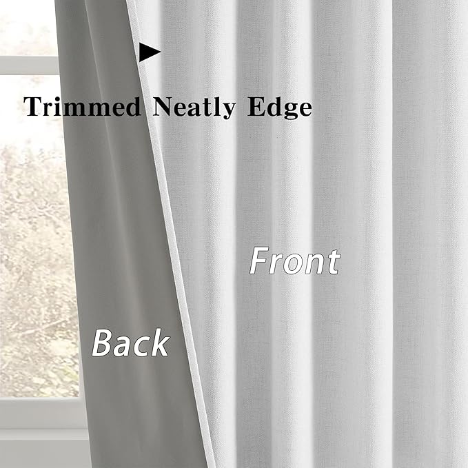 RAIN CITY Snow White Linen Blackout Curtains 90 Inch Long for Living Room,Pinch Pleated Drape with Hooks Back Tab Modern Boho Decor, Black Out Curtains for Bedroom 50 Wide