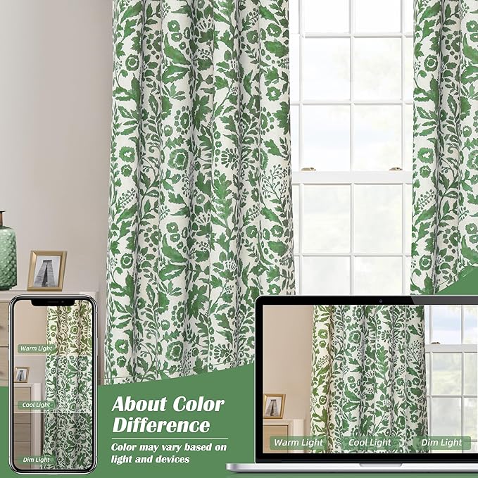 DriftAway Julia Watercolor Blackout Room Darkening Lined Thermal Insulated Energy Saving Window Curtains 2 Layers 2 Panels Each Size 52 Inch by 84 Inch Loden Green