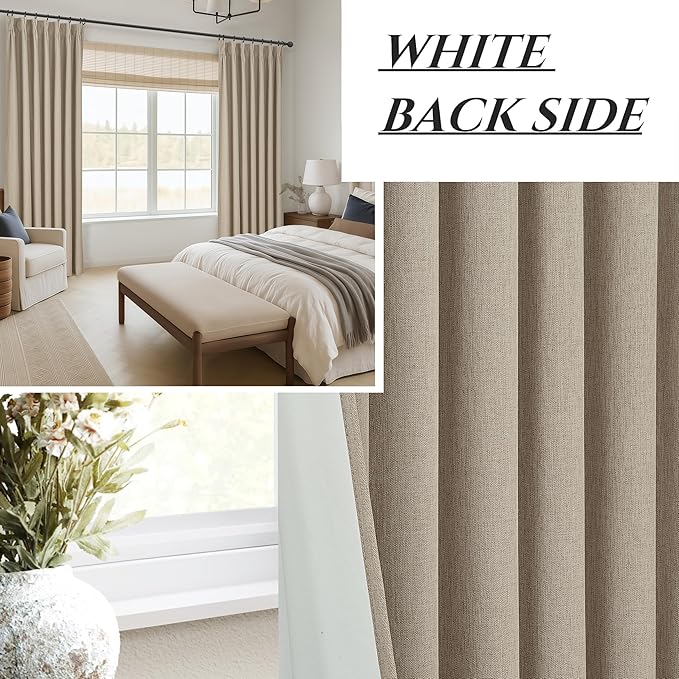 GreyBeige 120 Inch Extra Long Curtains for Living Room 2 Panels Set, Memory Trained Pinch Pleated Blackout Lux Decor Window Drapes Energy Efficient Privacy Curtain 120 Inches for Bedroom (W40"xL120")