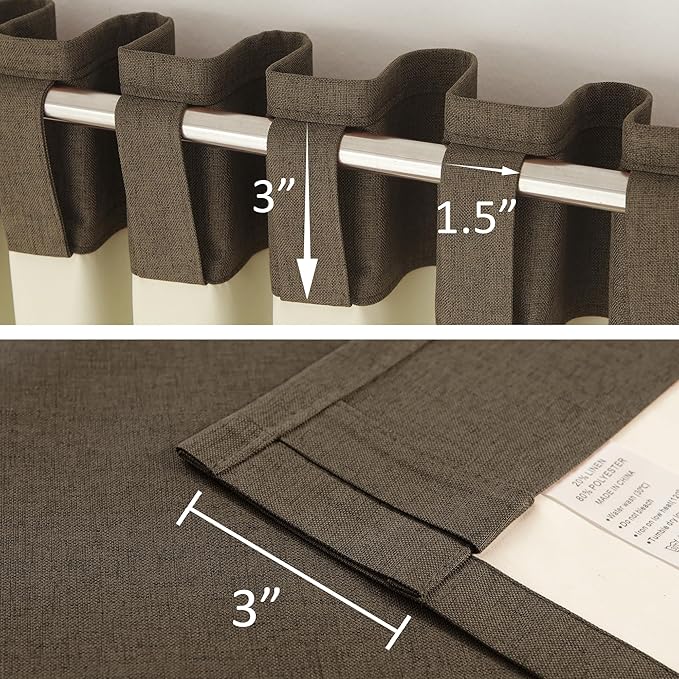DUALIFE Full Blackout Brown Curtains 63 Inch Long Linen Textured Curtains Thermal Insulated Heat Blocking Noise Reducing Vintage Drapes for Nursery Bedroom Rod Pocket&Back Tab 2 Panels 50W x 63L