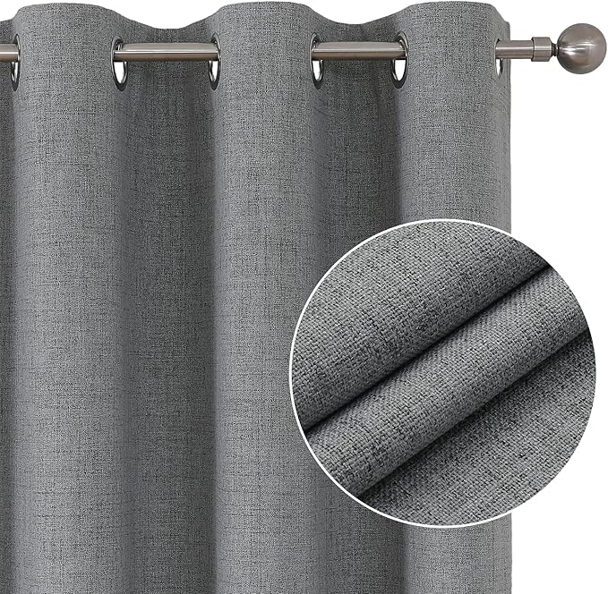 Joydeco 84 Inch Light Grey Blackout Curtains for Living Room, 100% Blackout Curtains for Bedroom, Linen Room Darkening Burlap Grommet Textured Drapes (42x84 inch, Light Grey)