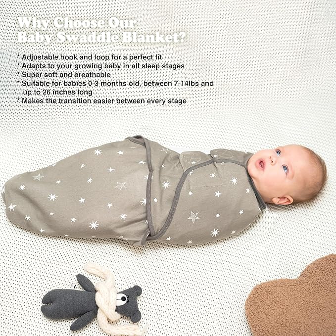 Bublo Baby Swaddles for Newborns – 3-Pack Infant Swaddles 3-6 Months – Adjustable Swaddle Sleep Sack – Soft Organic Cotton Baby Wrap for Safe & Cozy Sleep (Galaxy)