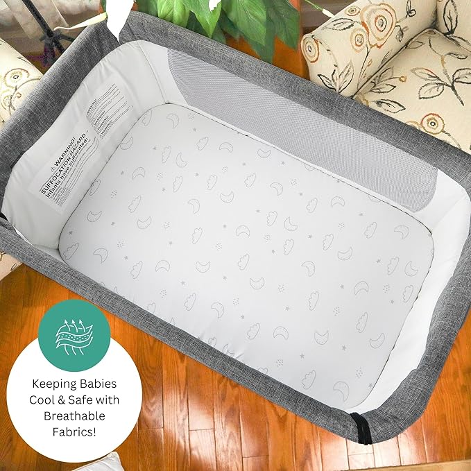 Bassinet Sheets for Mika Micky, Evolur, Larex, Taylengrow Baby, Newton Baby Bedside Sleeper by TansyPanda, 3PC, 33x20, Ultra Soft, Breathable, Snug Fit, Unisex Boys, Girls, Gray (Moon, Stars, Clouds)