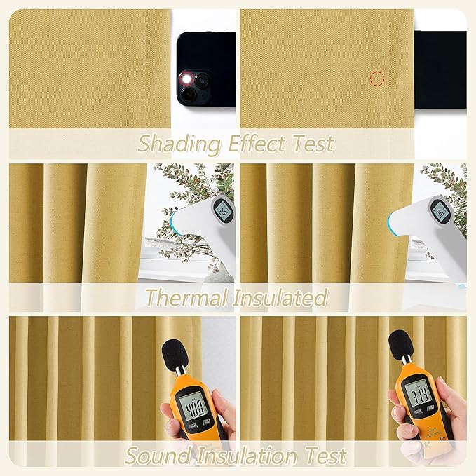 Guken 100% Blackout Curtains 102 Inch Length 2 Panels Set for Living Room Bedroom Back Tab Thermal Insulated Black Out Linen Drapes Room Darkening Window Curtains Gold 52x102