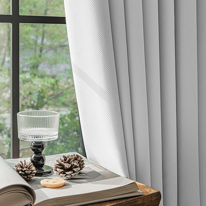 FMFUNCTEX 100% Blackout Curtains for Bedroom, White Back Tab Curtain 108 Inches Long Drapery Thermal Insulated Curtains for Living Room, Black Out Drapes Rod Pocket Room Darkening 2 Panels