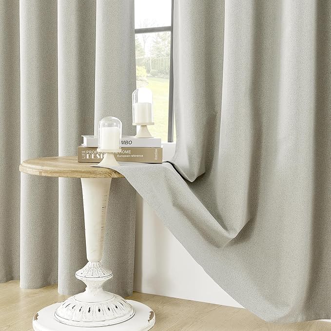ChrisDowa 100% Blackout Greyish Beige Solid Curtains 108 Inches Long 2 Panels for Bedroom Living Room,Farmhouse Room Darkening Thermal Insulated Soundproof Grommet Top Window Treatment Drapes,52x108