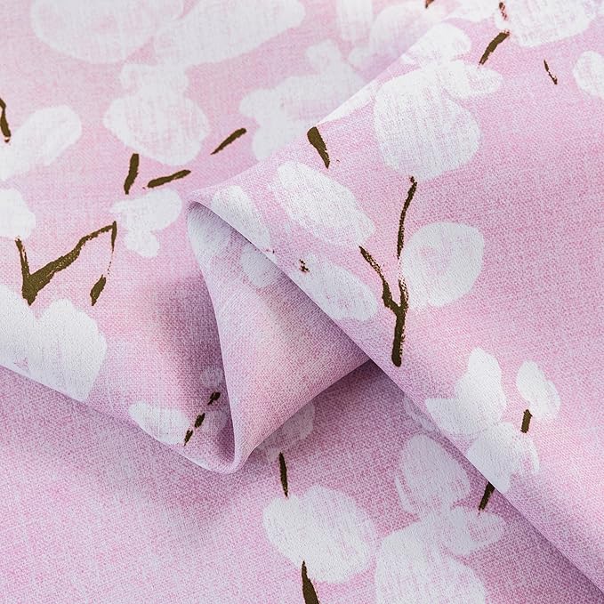 FMFUNCTEX 100% Blackout Floral Curtains for Bedroom, Pink Curtains 96 inch Length Blossom Flower Patterned for Living Room, Thermal Insulated Nursery Drapes, Grommet Top 2 Panels (White on Pink)