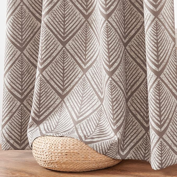 jinchan 80% Blackout Curtains for Bedroom, Geometric Patterns Drapes for Living Room, Window Treatments for Room Darkening, Grommet Top Thermal Insulated Curtains 63 inch Length 2 Panels Set, Brown