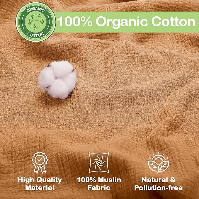 100% Organic Cotton Muslin Baby Blanket - 47 x 47 Inch Breathable Baby Blankets for Girls, Hypoallergenic Double-Layer, Soft and Cozy Newborn Baby Blanket for Sleeping & Everyday (Gold/Sage)