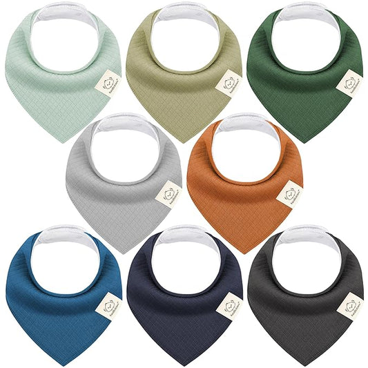 KeaBabies 8-Pack Bandana Bibs for Baby Girls, Boys - Organic Cotton Baby Bibs for Drooling & Teething Newborn, Toddler, Infant 0-36 months, Extra Soft, Absorbent Cloth with Snaps (Hunter/Quin)