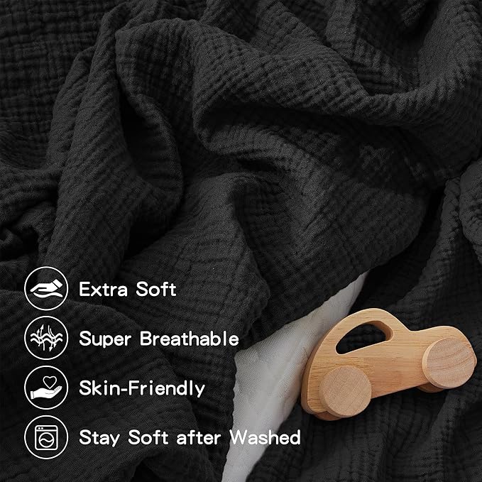 Pro Goleem Muslin Crib Sheets for Boys and Girls, Soft Breathable Neutral Fitted Cotton Baby Bed Sheets for Standard Crib Mattress & Toddler Mattress (52"x28"), 1 Pack (Black)