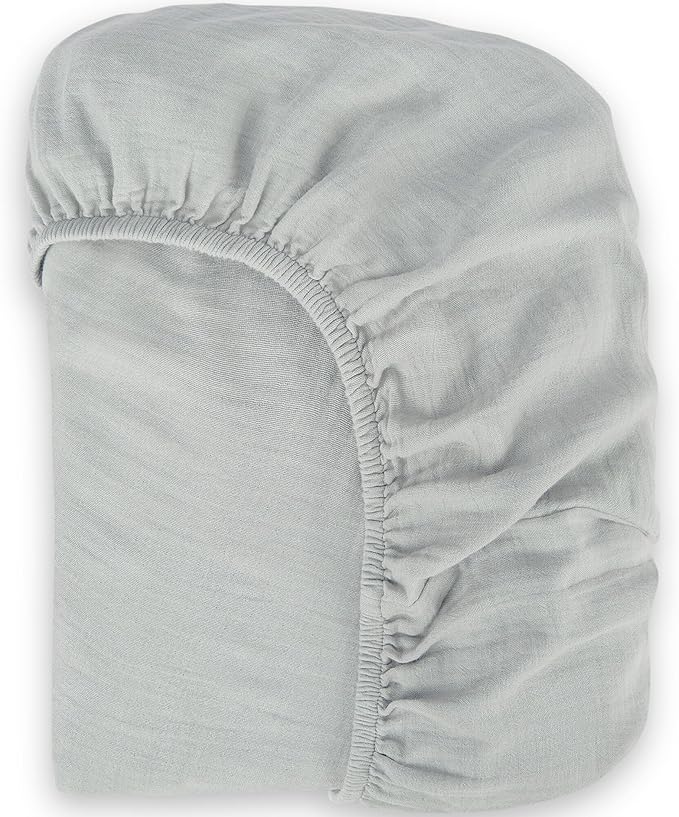 Bioweaves Organic Cotton Muslin Bassinet Sheet, GOTS Certified Extra Soft Fitted Sheet, Universal Fit for Oval Baby Bassinet Mattresses, 33" x 17", 4 Inch Pocket, Hint of Mint