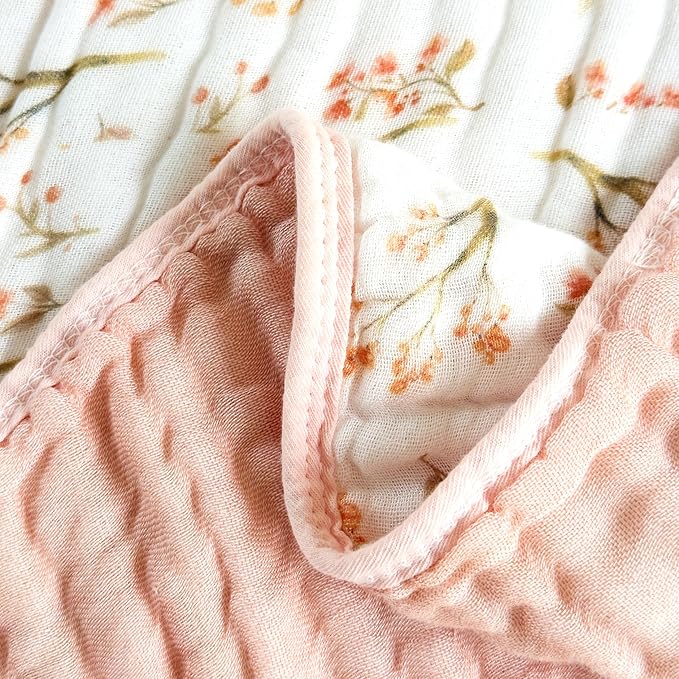 Pack of 2 Ultra Soft Muslin Baby Blankets for Girls Boys Breathable Lightwight Cotton Muslin Swaddle Blankets for Infant Toddler Newborn Nursery Swaddling Wrap 43"X43" (Floral and Pink)