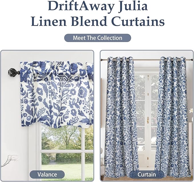 DriftAway Julia Watercolor Blackout Room Darkening Lined Thermal Insulated Energy Saving Window Curtains 2 Layers 2 Panels Each Size 52 Inch by 108 Inch Linen Navy