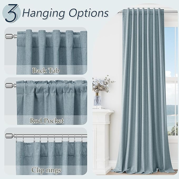 Guken Blue 100% Blackout Curtains 96 Inch Length 2 Panels Set for Living Room Bedroom Back Tab Thermal Insulated Black Out Linen Drapes Room Darkening Window Curtains 96 Inches Long Dusty Blue