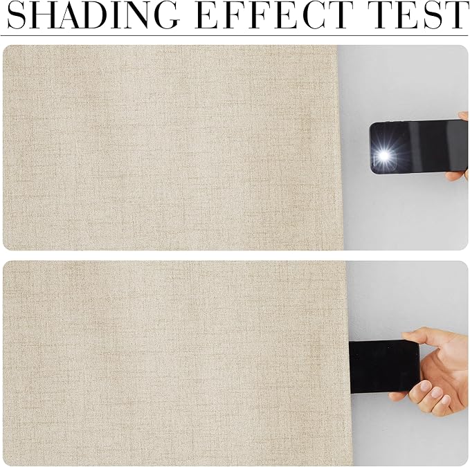RYB HOME 100% Blackout Linen Textured Curtains 96 inches Long, Thermal Insulating Privacy Energy Saving for Bedroom Living Room Window Office Theater Dining Nursery, W 52 x L 96 in, Linen, 2 Panels