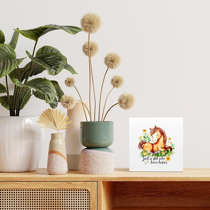 Horse Decor Wooden Box Sign Decorative, Home Room Desk Decorations For Teens Teenage Girls Age 8-12, Horse Lovers Themed Gifts Stuff Accessories Things Merchandise Items!