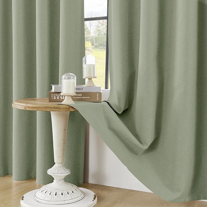ChrisDowa 100% Blackout sage Solid Curtains 72 Inches Long 2 Panels for Bedroom Living Room,Farmhouse Room Darkening Thermal Insulated Soundproof Grommet Top Window Treatment Drapes,52x72