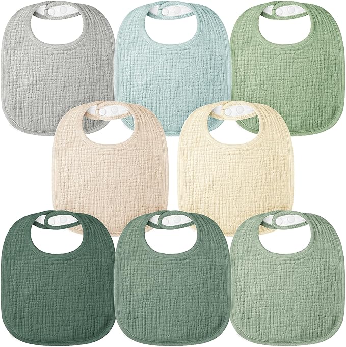 Bearmoss Baby Muslin Drooling Bibs 100% Cotton Square Adjustable Bibs Gift for Baby Girls Boys Teething Drool 8 Pack