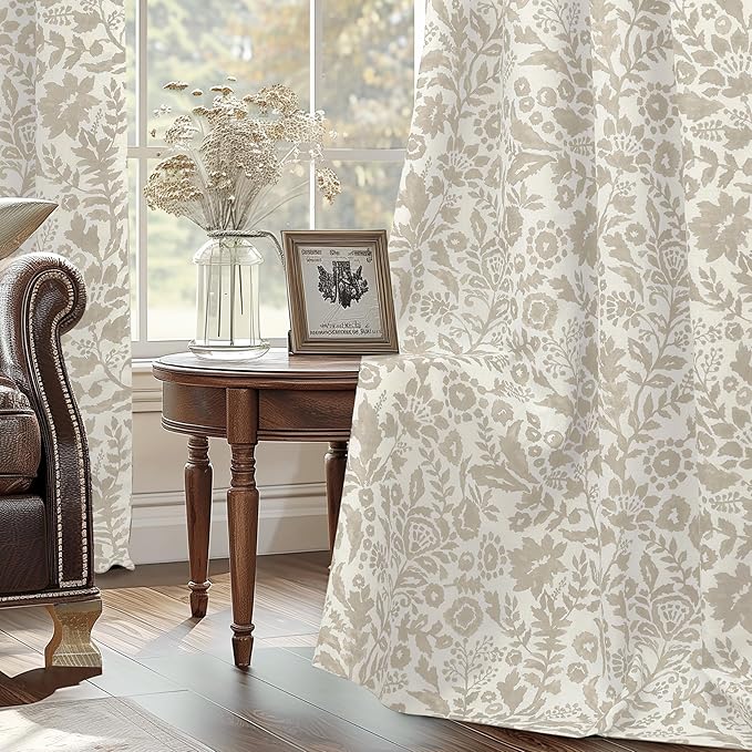 DriftAway Julia Watercolor Blackout Room Darkening Lined Thermal Insulated Energy Saving Window Curtains 2 Layers 2 Panels Each Size 52 Inch by 84 Inch Camel Beige