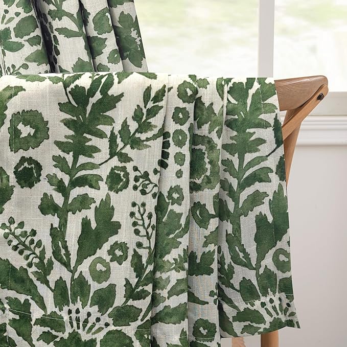 DriftAway Julia Watercolor Blackout Room Darkening Lined Thermal Insulated Energy Saving Window Curtains 2 Layers 2 Panels Each Size 52 Inch by 90 Inch Loden Green