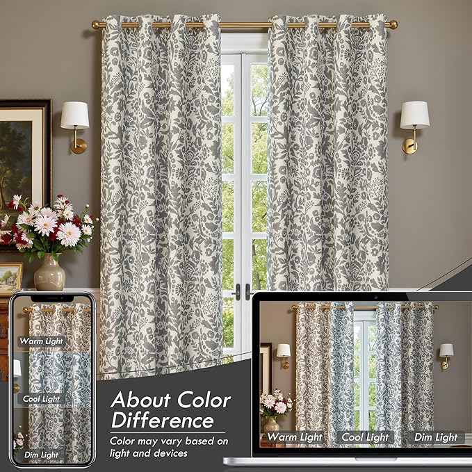 DriftAway Julia Watercolor Blackout Room Darkening Lined Thermal Insulated Energy Saving Window Curtains 2 Layers 2 Panels Each Size 52 Inch by 84 Inch Linen Grey