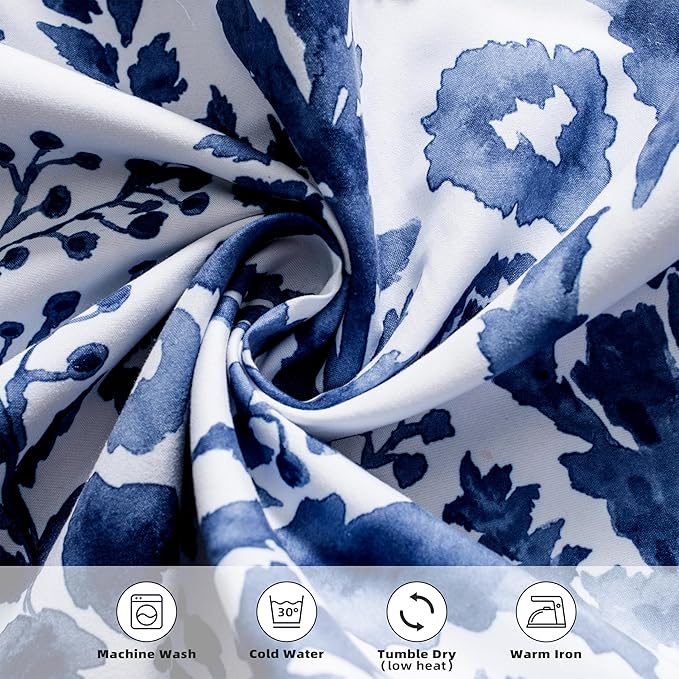DriftAway Julia Watercolor Blackout Room Darkening Lined Thermal Insulated Energy Saving Window Curtains 2 Layers 2 Panels Each Size 52 Inch by 108 Inch Navy